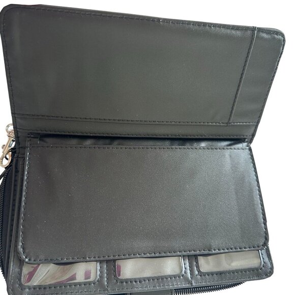Black Faux Leather Wallet Women Wristlet Strap Multiple Card Slots Zipper Snap - Picture 7 of 15